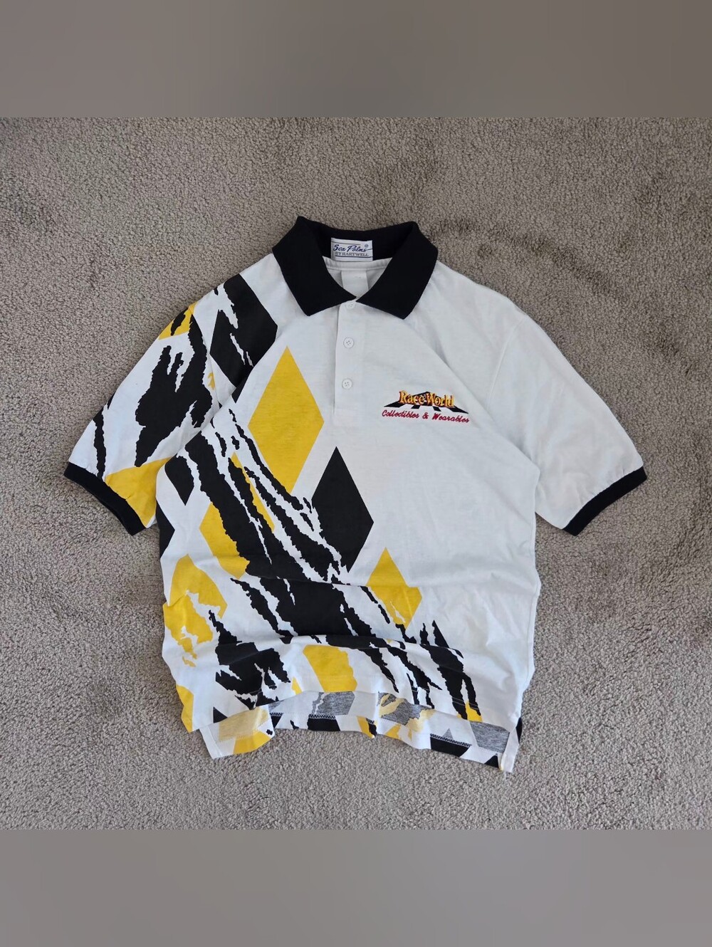 Vintage 90s Sea Palms by Hartwell White, Black & Yellow Polo Shirt Size L
